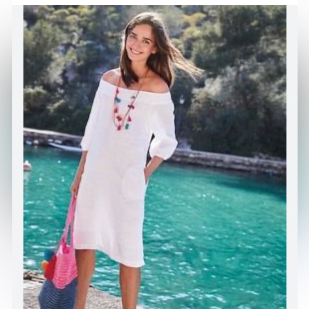 NWT Women’s BODEN 100% linen white 3/4 sleeve dress- Size 8L